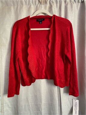 NWT Perceptions Red Sparkle Scallop-Edge Open Cardigan